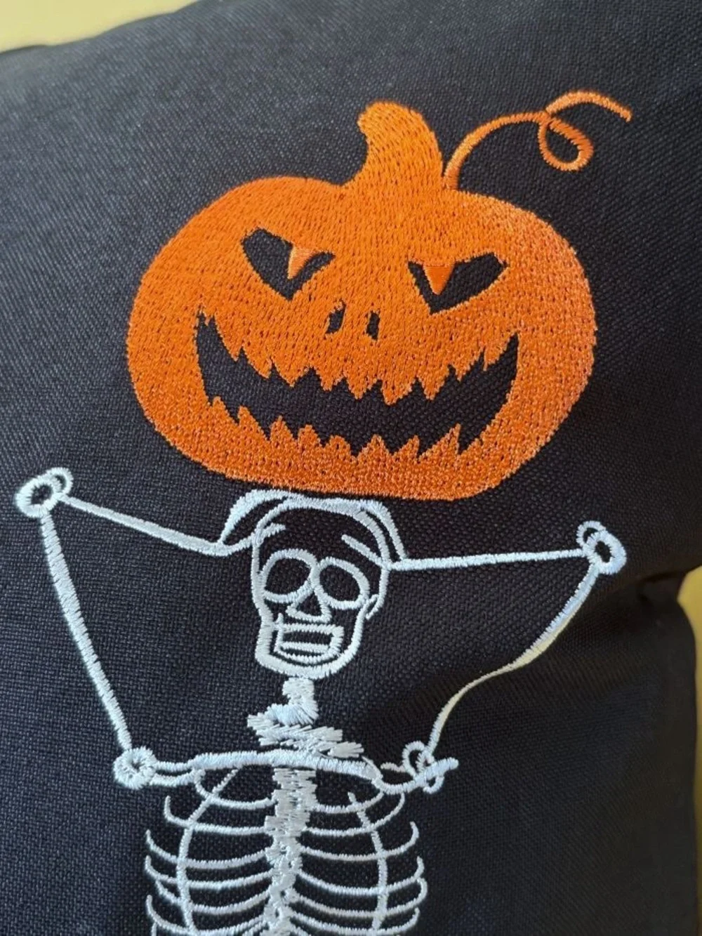 Halloween Embroidered Yoga Skeletons Holding Jack O' Lanterns Pillow Cover New